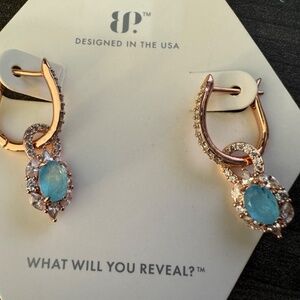 Bomb Party Rose Gold Aqua Stone Earrings Hoops Cubic Zirconia